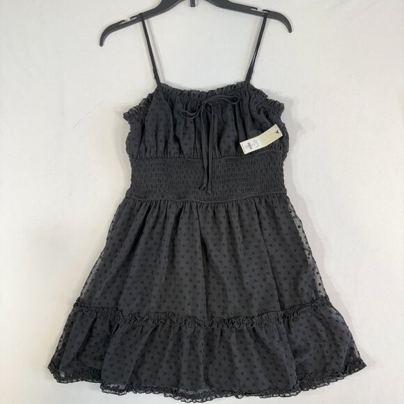Francesca's Women's M Dress Black Sheer Swiss Dot Ruffle Romantic Mini Dress NWT - Picture 2 of 15